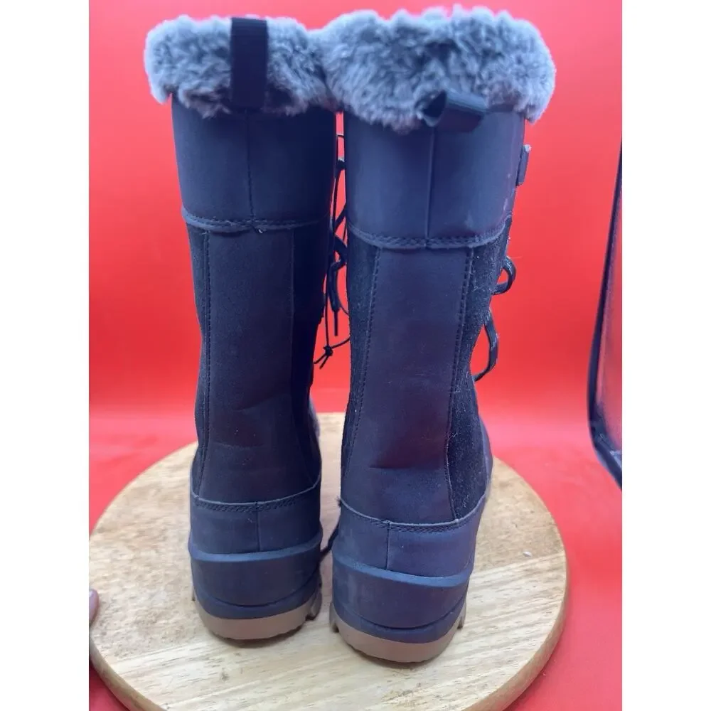 All In Motion Boots Womens 9 Cecily Shearling Lace Up Winter Snow Black Suede